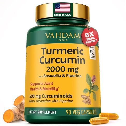 VAHDAM, Turmeric Curcumin Supplement 2000mg (500mg Curcuminoids) with Boswellia & Piperine for Fast Absorption | Supports Joint Health and Mobility | 90 Capsules in Saudi Arabia