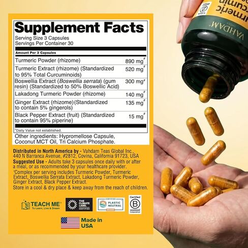 VAHDAM, Turmeric Curcumin Supplement 2000mg (500mg Curcuminoids) with Boswellia & Piperine for Fast Absorption | Supports Joint Health and Mobility | 90 Capsules in Saudi Arabia