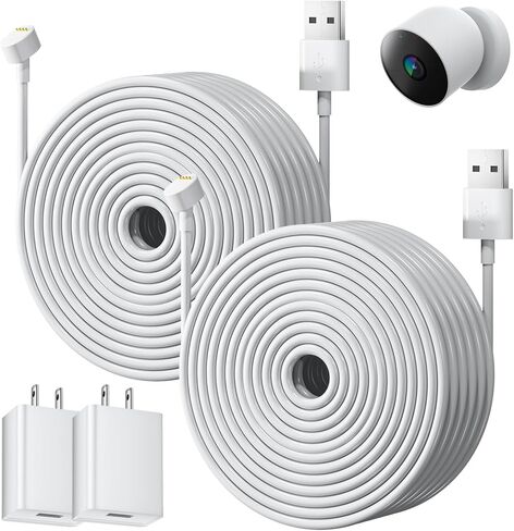 عبوتان من كابل الطاقة بطول 25 قدم/7.5 متر متوافق مع بطارية Google Nest Cam (الجيل الثاني)، محول طاقة مقاوم للطقس للشحن المستمر لكاميرا Nest Cam، كابل شاحن خارجي أو داخلي 5 فولت 2 أمبير in Kuwait