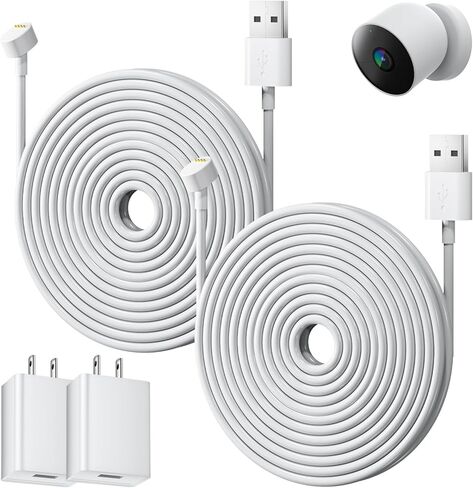 عبوتان من كابل الطاقة بطول 25 قدم/7.5 متر متوافق مع بطارية Google Nest Cam (الجيل الثاني)، محول طاقة مقاوم للطقس للشحن المستمر لكاميرا Nest Cam، كابل شاحن خارجي أو داخلي 5 فولت 2 أمبير in Kuwait