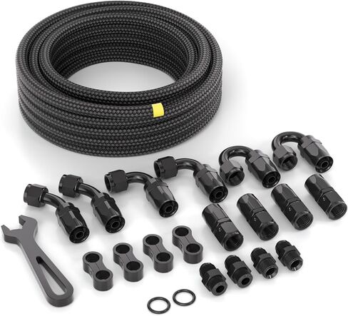 Black E85 8AN Fuel Line Hose Kits, AN8 Nylon Braided Fuel Hose with Nylon PTFE Liner - 20FT High Pressure 16PCS in Saudi Arabia