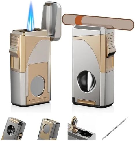 ولاعة شعلة 6 في 1 مع حامل مدمج، أداة على شكل V ومستقيمة، أداة ثقب، أداة تحسين الرسم، لهب نفاث ثلاثي مقاوم للرياح، ولاعات بوتان قابلة لإعادة الملء، ملحقات متعددة الوظائف هدايا للرجال، للسفر in Kuwait