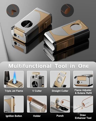 ولاعة شعلة 6 في 1 مع حامل مدمج، أداة على شكل V ومستقيمة، أداة ثقب، أداة تحسين الرسم، لهب نفاث ثلاثي مقاوم للرياح، ولاعات بوتان قابلة لإعادة الملء، ملحقات متعددة الوظائف هدايا للرجال، للسفر in Kuwait