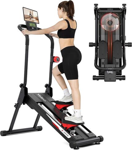 YOLEO سلالم مغناطيسية للتمرين في المنزل، 16 مستوى مقاومة قابلة للتعديل تصل إلى 130 رطل، Stairmaster للقلب قابلة للطي مع خطوة ممتدة 28 بوصة وضجيج منخفض، متسلق سلالم مع مستشعر HR لكامل الجسم in Kuwait