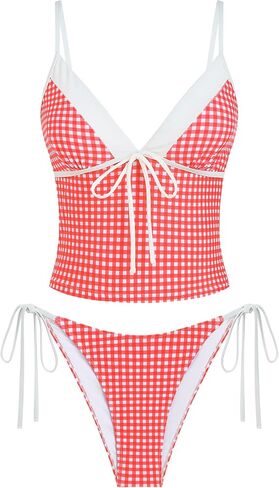 ZAFUL المرأتين قطعة Tankini مجموعة منخفضة الخصر التعادل الجانب Tankini ملابس السباحة لطيف الخامس الرقبة متواضعة ملابس السباحة لطيف الصيف ثوب السباحة in Kuwait