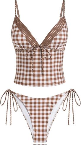 ZAFUL المرأتين قطعة Tankini مجموعة منخفضة الخصر التعادل الجانب Tankini ملابس السباحة لطيف الخامس الرقبة متواضعة ملابس السباحة لطيف الصيف ثوب السباحة in Kuwait