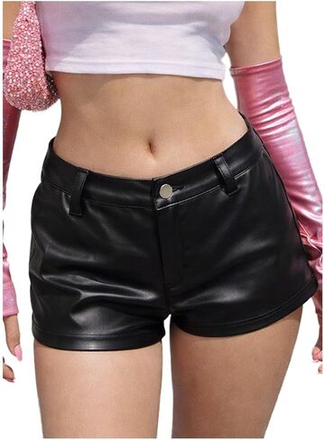Dynvernal Faux Leather Micro Shorts for Women Y2K Sexy Low Rise Mini Short Rave Outfits Festival Club in Saudi Arabia
