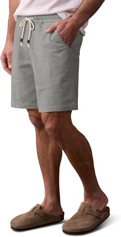 Comdecevis Mens Stretch Cotton Linen Easy Shorts 7" Casual Lightweight Summer Beach Shorts with Elastic Waist in Saudi Arabia