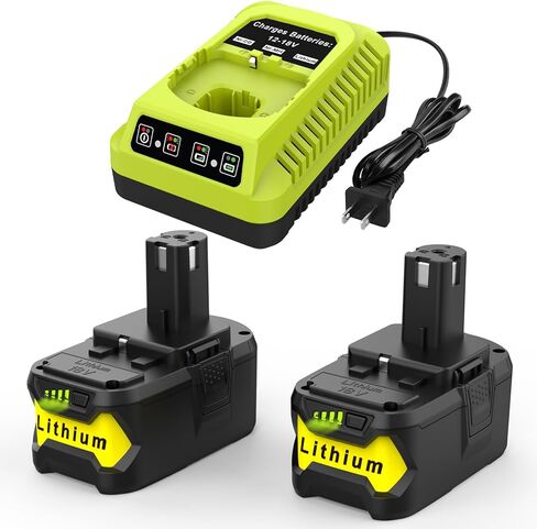 2 حزمة P108 18V 6.5A استبدال بطاريات Ryobi 18V ومجموعة الشاحن، لـ Ryobi ONE+ بطارية ليثيوم 18 فولت P104 P105 P102 P103 P107 P108، مع شاحن سريع P117 P118 لبطارية Ryobi in Kuwait
