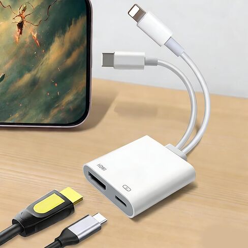 2 في 2 USB-C ومحول Lightning إلى HDMI لجهاز iPhone ipad إلى التلفزيون [معتمد من MFi]، شاشة مزامنة 4K@60 هرتز Apple Lightning إلى محول AV الرقمي لأجهزة MacBook وiPhone17/16/15 وiPad إلى التلفزيون/جهاز العرض/الشاشة in Kuwait