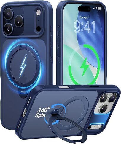حافظة CASEKOO باللون الأزرق الرسمي لهاتف iPhone 17 Pro Max مع حامل مغناطيسي يدور 360 درجة [حماية الكاميرا] [حماية من الدرجة العسكرية بطول 18 قدمًا] [مناسبة لـ MagSafe] قبضة حلقة مقاومة للصدمات غير لامعة 6.9 بوصة in Kuwait
