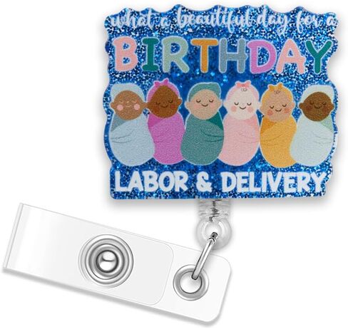 ERHACHAIJIA What A Beautiful Day Retractable Black Glitter Badge Reel with Alligator Clip, Funny Labor & Delivery Baby ID Card Badge Holder Gift for Nurses Doctors RN EN L&D OB NICU Nurse OBGYN in Saudi Arabia