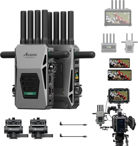 جهاز استقبال إرسال الفيديو اللاسلكي Accsoon CineView Master 4K 2.4 جيجا هرتز + 5 جيجا هرتز + 6 جيجا هرتز ثلاثي الموجات 8202 قدم نطاق 25 مللي ثانية، نظام نقل الفيديو SDI HDMI، 4K 60FPS 1 سلكي iOS + 4 مراقبة التطبيقات (1TX + 1RX) in Kuwait