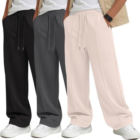 3 Pack Boys Wide Leg Sweatpants Baggy Athletic Drawstring Joggers Elastic Waist Kids Sweat Pants with Pockets in Saudi Arabia