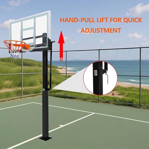 Outdoor in-Ground Basketball System, 8-10Ft Quick-Adjust Height Hoop, 55" Shatterproof Tempered Glass Backboard, Heavy-Duty Stable Base for Driveway, Court, Backyard in Saudi Arabia