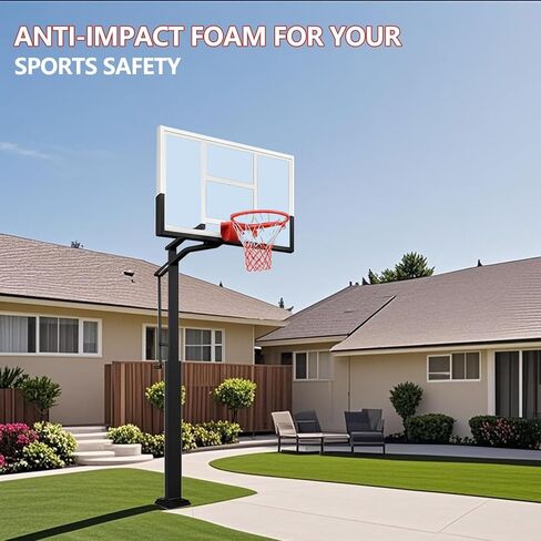 Outdoor in-Ground Basketball System, 8-10Ft Quick-Adjust Height Hoop, 55" Shatterproof Tempered Glass Backboard, Heavy-Duty Stable Base for Driveway, Court, Backyard in Saudi Arabia