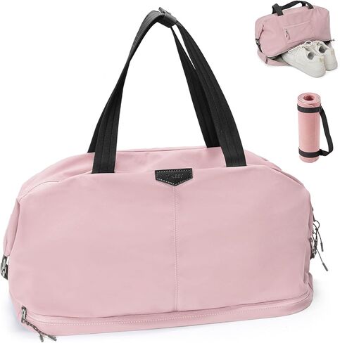 حقيبة دافيل رياضية قابلة للتوسيع من تايميت للنساء مع حزام سجادة اليوغا، حقيبة رياضية واق من المطر سعة 47 لتر مع حجرة للأحذية وجيب رطب جاف، مقاومة للماء للحمل أثناء السفر في عطلة نهاية الأسبوع الرياضية، رمادي أنيق in Kuwait