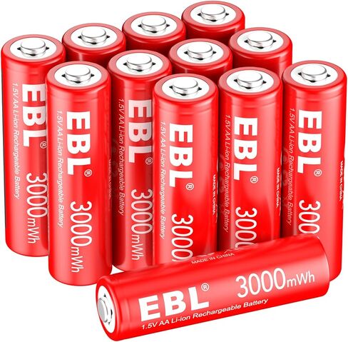 EBL 8 بطاريات ليثيوم AA قابلة لإعادة الشحن، 1.5 فولت 3000 مللي واط في الساعة بطاريات AA قابلة لإعادة الشحن، بطاريات مزدوجة طويلة الأمد (متوافقة فقط مع أجهزة 1.5 فولت) in Saudi Arabia