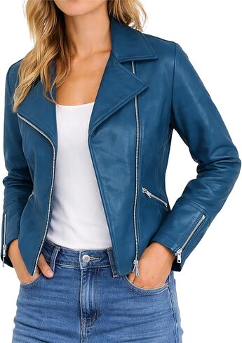 Women’s Real Lambskin Asymmetrical Motorcycle Jacket-Biker Style Genuine Womens Leather Jacket in Saudi Arabia