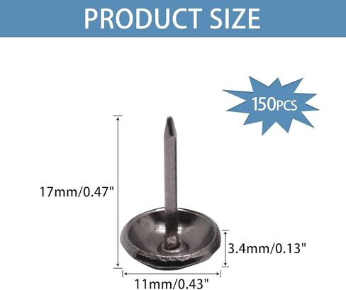 Upholstery Tacks for Furniture Silver 150Pcs, 7/16 Inch Vintage Decorative Nails Metal Upholstery Nails for Wood Antique Thumb Tacks for Furniture Sofa (11x17mm) in Saudi Arabia