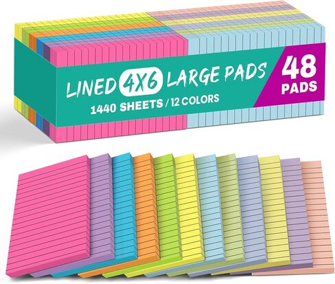 (24 Pads) Lined Sticky Notes, 4x6 Inches, Large Sticky Notes with Lines, Memo Note Pads in Multi Colors, 30 Sheets/Pad, Super Sticking Power for Office ＆ Home & Planning - Bright in Saudi Arabia