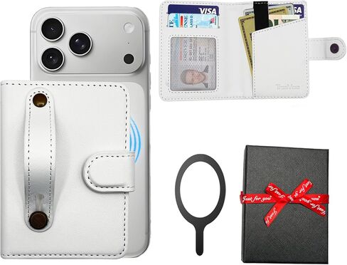 حامل بطاقات MagSafe لهاتف iPhone 17/16/15/14/13/ Pro/Max/Plus مع حامل حزام RFID لحجب نافذة الهوية يحمل 5 بطاقات، محفظة هاتف جلدية مغناطيسية لهواتف وحافظات MagSafe، جلد وردي in Kuwait