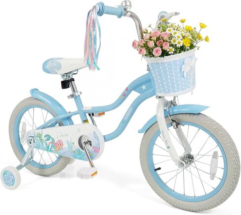 Olakids Kids Bike, 12 14 16 18 20 Inch Mermaid Theme Girls Bicycle with Training Wheels Basket Adjustable Seat and Handlebar Dual Brake in Saudi Arabia
