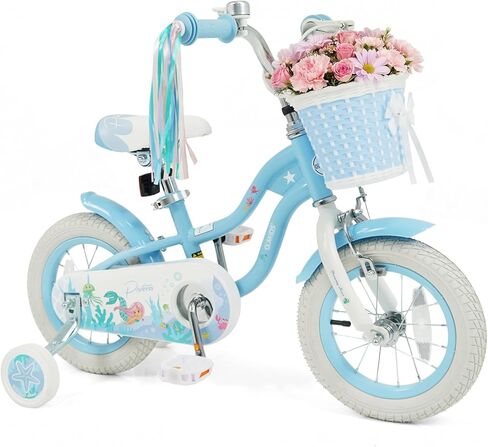 دراجة أطفال Olakids، مقاس 12 14 16 18 20 بوصة على شكل حورية البحر للفتيات مع سلة عجلات تدريب ومقعد قابل للتعديل ومقود فرامل مزدوجة in Saudi Arabia