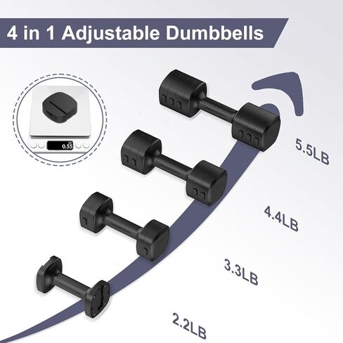 Adjustable Dumbbell Set, Total 11LB Weight Dumbbells Set for Women, Each 2.2/3.3/4.4/5.5LB, Hand Weights for Home Gym Workout Training in Saudi Arabia