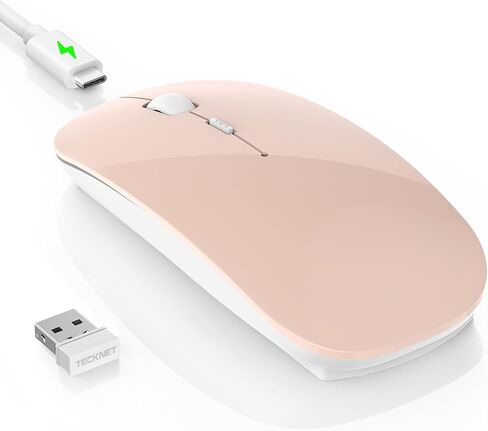 TECKNET ماوس لاسلكي بلوتوث للكمبيوتر المحمول، ماوس كمبيوتر صامت قابل لإعادة الشحن، 3 أجهزة متزامنة (بلوتوث 5.2/3.0 و2.4 جيجا مستقبل USB)، 6 نقطة في البوصة قابلة للتعديل لأجهزة iPad وMacBook وسطح المكتب وAndroid in Saudi Arabia