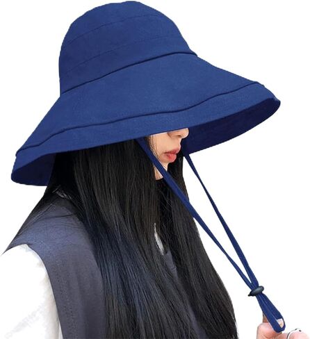 قبعة شمسية واسعة الحافة للنساء، قبعة دلو للحماية من الأشعة فوق البنفسجية مع حزام قابل للتعديل، قبعة صيفية مناسبة للسفر in Kuwait