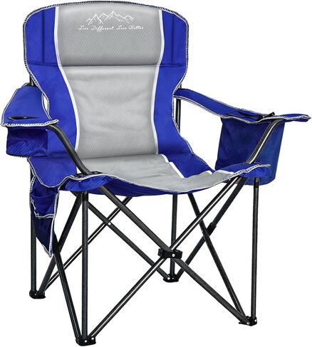 Camping Chairs for Adults Heavy Duty 500lbs Capacity, High Back Folding Chair with Thickened Steel Frame, Padded Portable Outside Chair with Cooler Bag, Cup Holder & Side Pocket, Blue, 2 Pack in Kuwait