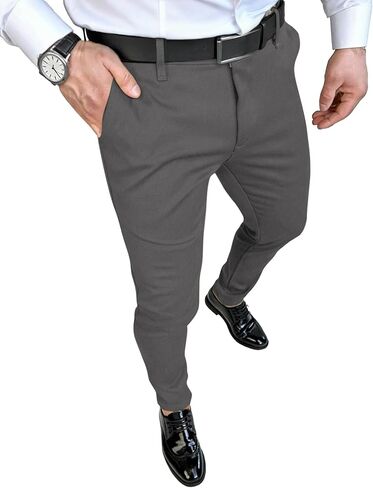 Mens Dress Pants Slim Fit Casual Pants for Men Stretch Elastic Waistband Tapered Trousers Formal Skinny Dress Pant in Saudi Arabia