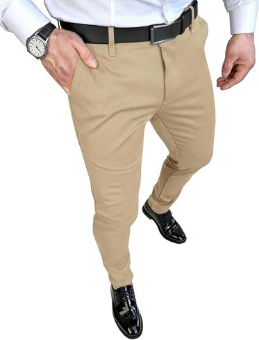 Mens Dress Pants Slim Fit Casual Pants for Men Stretch Elastic Waistband Tapered Trousers Formal Skinny Dress Pant in Saudi Arabia