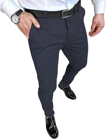 Mens Dress Pants Slim Fit Casual Pants for Men Stretch Elastic Waistband Tapered Trousers Formal Skinny Dress Pant in Saudi Arabia