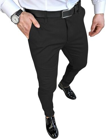 Mens Dress Pants Slim Fit Casual Pants for Men Stretch Elastic Waistband Tapered Trousers Formal Skinny Dress Pant in Saudi Arabia