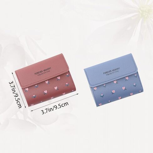 Women's Wallet, Small Trifold Wallet with Cute Flower Print Lightweight Women Card Holder(Blue) in Saudi Arabia