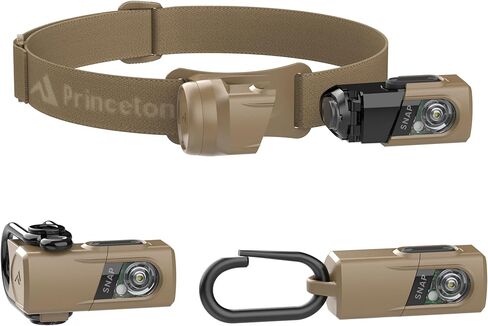 Princeton Tec SNAP 450 RW Solo - مصباح أمامي مغناطيسي قابل للفصل مع مصابيح LED بيضاء وحمراء 450 لومن، وقت تشغيل طويل، مقاوم للماء IPX4، خفيف الوزن، صنع في الولايات المتحدة الأمريكية، أسمر ضارب للصفرة in Kuwait