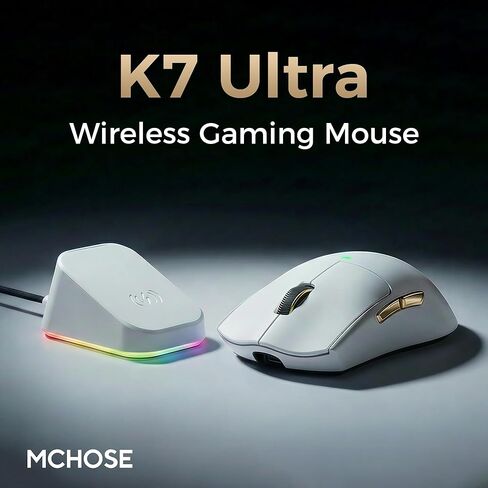 MCHOSE K7 Ultra Gaming Mouse, 59g Lightweight, 500mAh Battery, PAW3950 42K Sensor, 2.4G/BT/Wired, 8K Polling Rate (Black) in Saudi Arabia