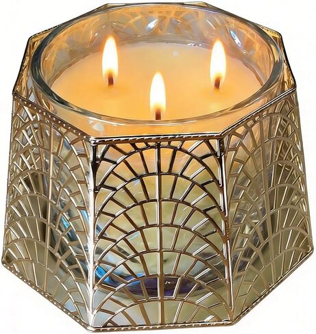 3 Wick Candle Holder, Golden Shell Design Candle Jar Holder for 4-Inch Diameter Jars (5.25" D x 3.5" H) (Golden) in Saudi Arabia