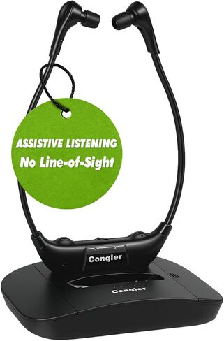 سماعات رأس Conqier 2.4G للتلفزيون اللاسلكي الرقمي - لكبار السن - نطاق 164 قدمًا بدون انخفاض الإشارة، محسن الصوت و3 نغمات، توازن L/R، بطارية احتياطية، سماعة تلفزيون ستيريو تعمل مع معظم أجهزة التلفزيون - سماعة الرأس بدون تأخير in Kuwait