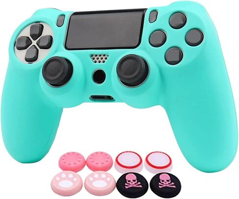 جلود وحدة التحكم الوردية RALAN لجهاز PS4، واقي غطاء وحدة التحكم من السيليكون متوافق مع وحدة تحكم PS4 Slim/PS4 Pro (قبضة الإبهام الوردية × 6، قبضة غطاء الجمجمة × 2) (وردي مموه + أبيض وردي in Kuwait