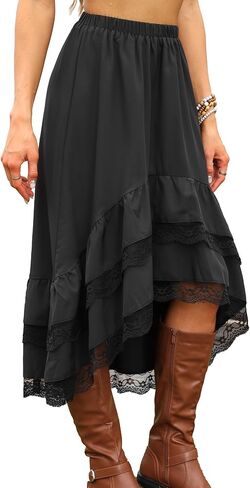 Allegra K Flowy Fairy Skirt for Women Lace Ruffled Asymmetrical High Waist Y2k Party Vintage Midi Skirts in Saudi Arabia