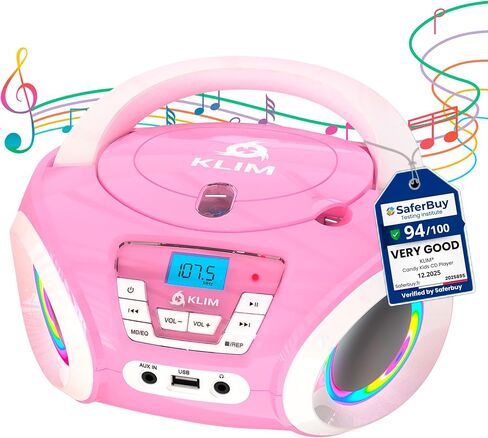 KLIM Candy Kids Portable CD Player for Kids - New Version 2024 - FM Radio - Batteries Included - CD Boombox for Kids - Cute Pink Radio cd Player with Speakers for Kids and Toddlers - Pink in Saudi Arabia