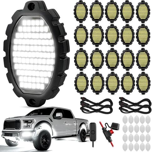 12 Pods Metal 1116 LEDs Pure White Rock Lights with Switch Wiring Harness,Super Bright Underglow Light Waterproof Aluminum Led Lights for Trucks Jeep OffRoad ATV UTV SUV,Plug and Play, Easy to Install in Saudi Arabia