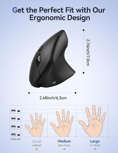 TECKNET Ergonomic Mouse, Wireless Vertical Mouse, 4800 DPI, Rechargeable Bluetooth Mice for Carpal Tunnel Right Hand, 3-Device Connectivity for Laptop, PC, MacBook, Black in Saudi Arabia