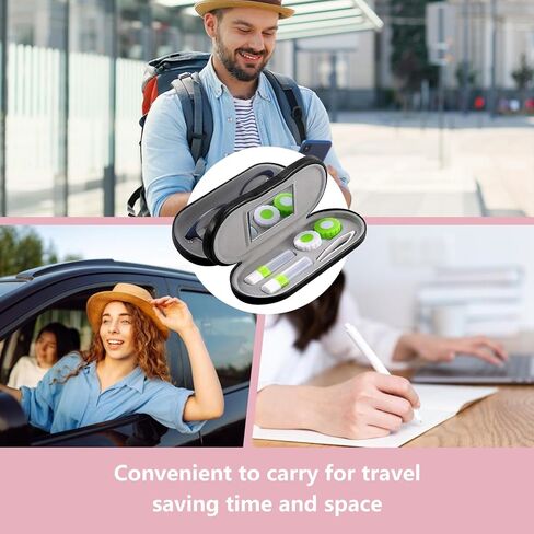 2 in 1 Contact Lens Case, Double Sided Contact Lens Case, Portable Contact Len box, Dual Use for Lenses & Glasses, Durable Compact Portable Storage Kit, Stylish Design, Black in Saudi Arabia