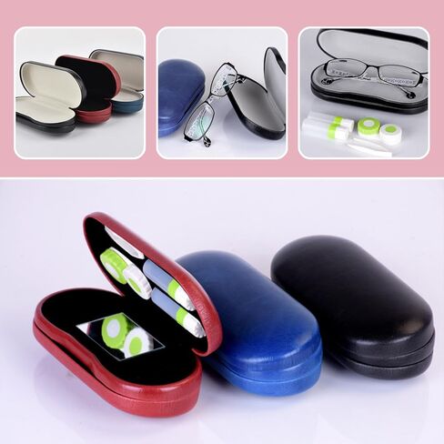 2 in 1 Contact Lens Case, Double Sided Contact Lens Case, Portable Contact Len box, Dual Use for Lenses & Glasses, Durable Compact Portable Storage Kit, Stylish Design, Black in Saudi Arabia