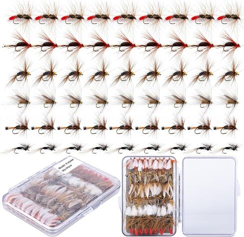 يطير الصيد الذباب عدة، الذباب الجاف الذباب الرطب اللافتات الحوريات لصيد الأسماك يطير، 30pcs سمك السلمون المرقط الذباب يطير السحر مع صندوق الطيران، يطير مجموعة متنوعة الصيد لباس سمك السلمون المرقط الصلب سمك السلمون in Kuwait