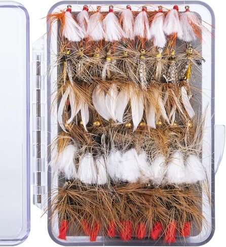 يطير الصيد الذباب عدة، الذباب الجاف الذباب الرطب اللافتات الحوريات لصيد الأسماك يطير، 30pcs سمك السلمون المرقط الذباب يطير السحر مع صندوق الطيران، يطير مجموعة متنوعة الصيد لباس سمك السلمون المرقط الصلب سمك السلمون in Kuwait